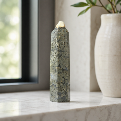 Pyrite in Fluorite Point