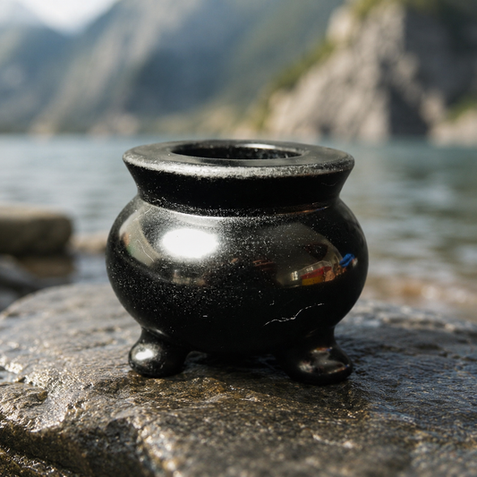 Black Obsidian Incense Burner Cauldron