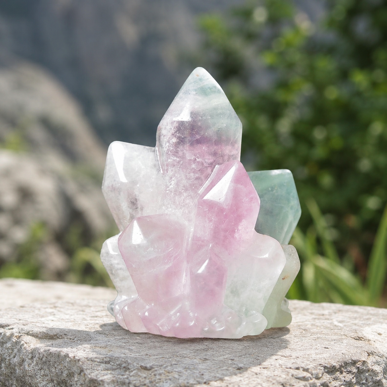 Rainbow Fluorite Cluster Carving
