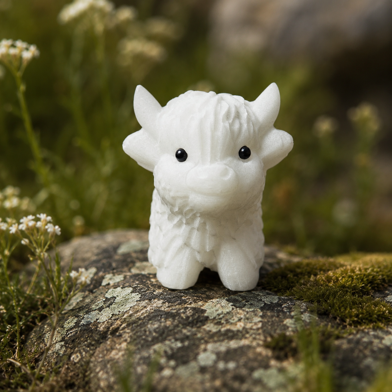 White Jade Highland Cow Carving