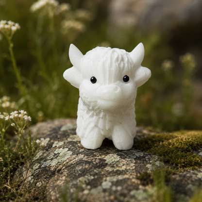 White Jade Highland Cow Carving