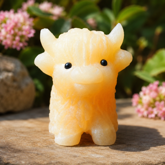 Orange Calcite Highland Cow Carving