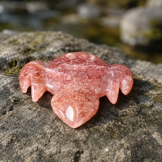 Strawberry Quartz Manta Ray Carving