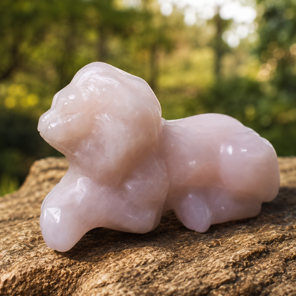 Rose Quartz Lion Carving