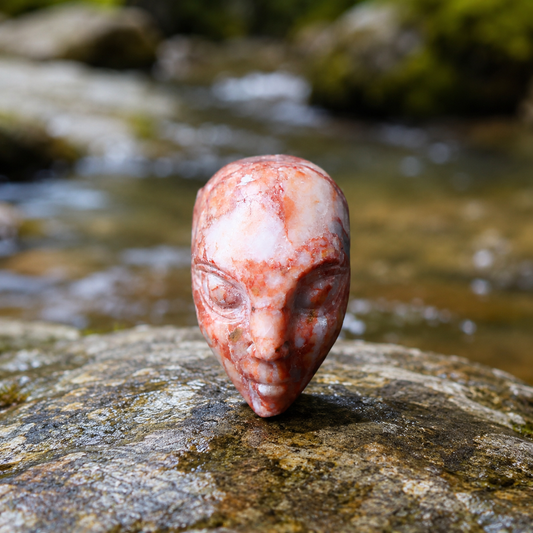 Red Lace Agate Alien Head Carving
