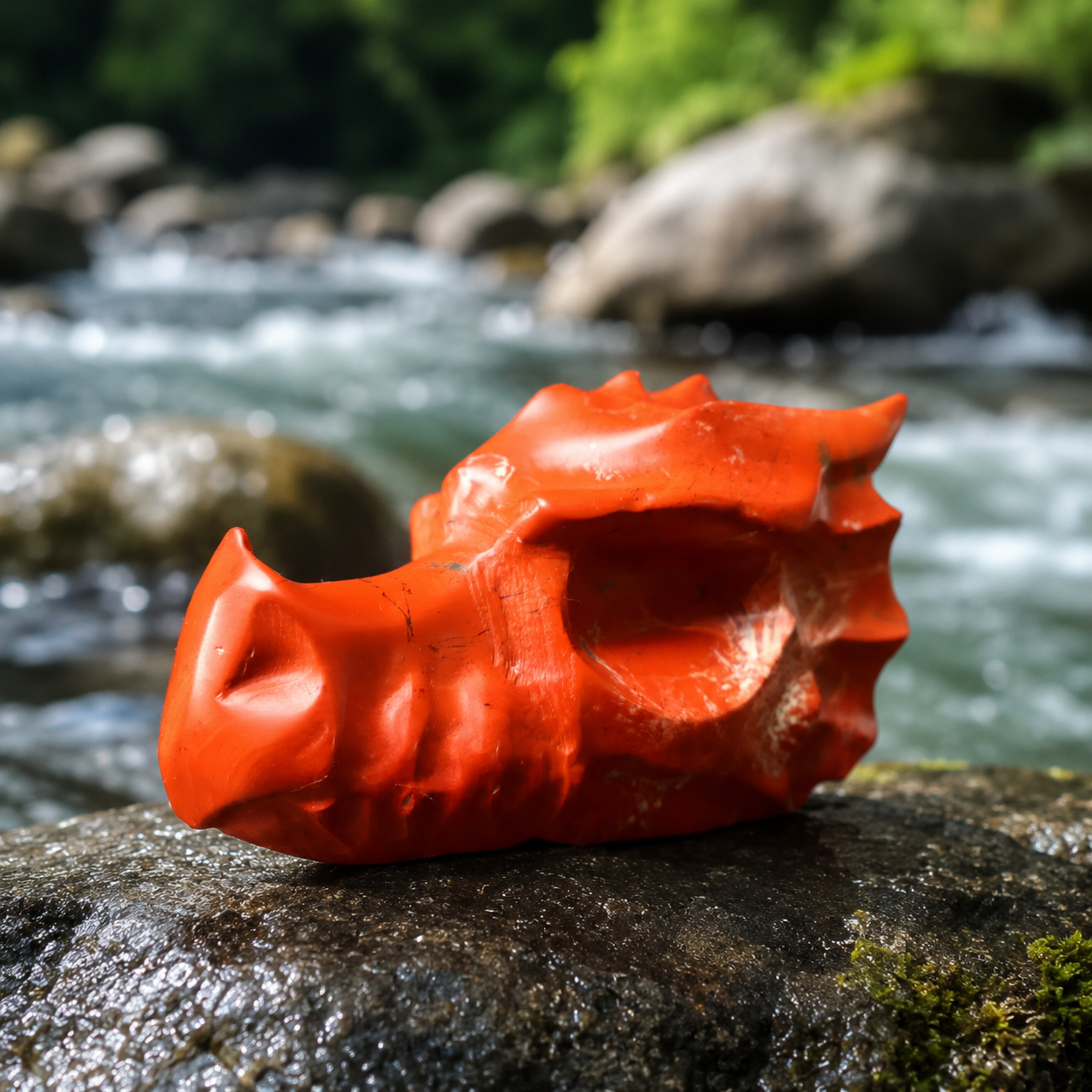 Red Jade Dragon Head Carving
