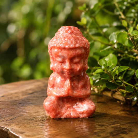 Red Calcite Buddha Carving