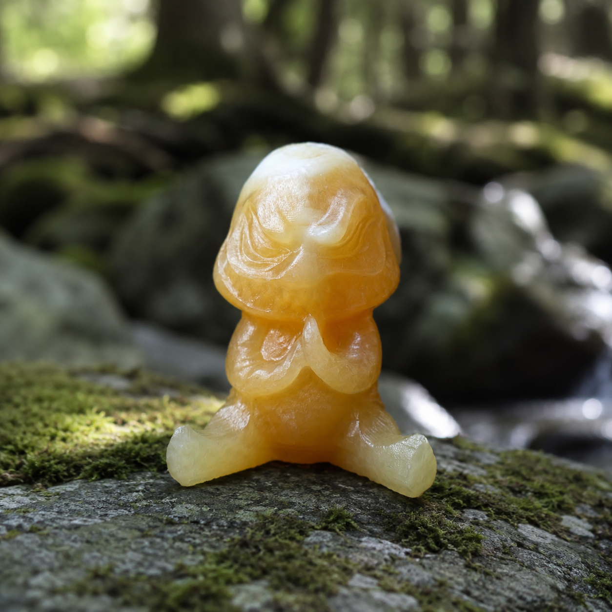 Orange Calcite Yoda Carving