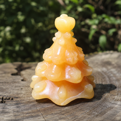 Orange Calcite Christmas Tree Carving