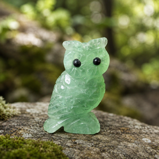 Green Fluorite Owl Carving