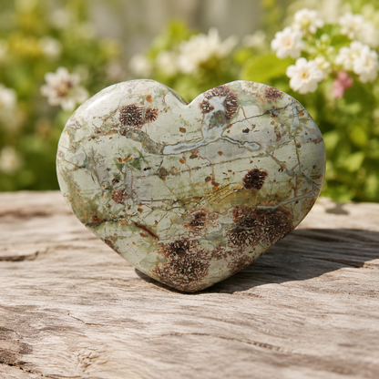 Green Flower Jade Heart Carving