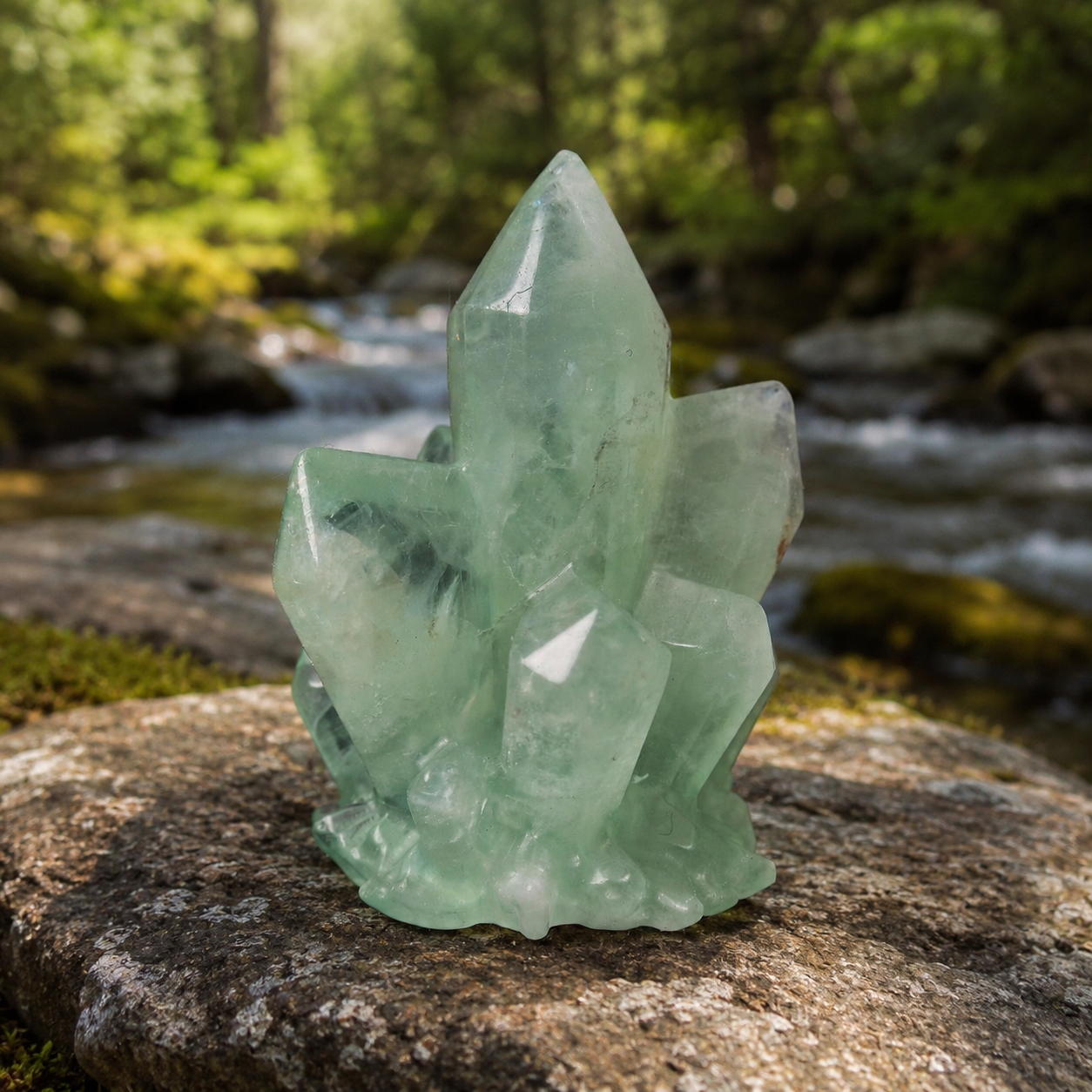 Green Fluorite Crystal Cluster Carving