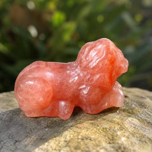 Strawberry Quartz Lion Carving