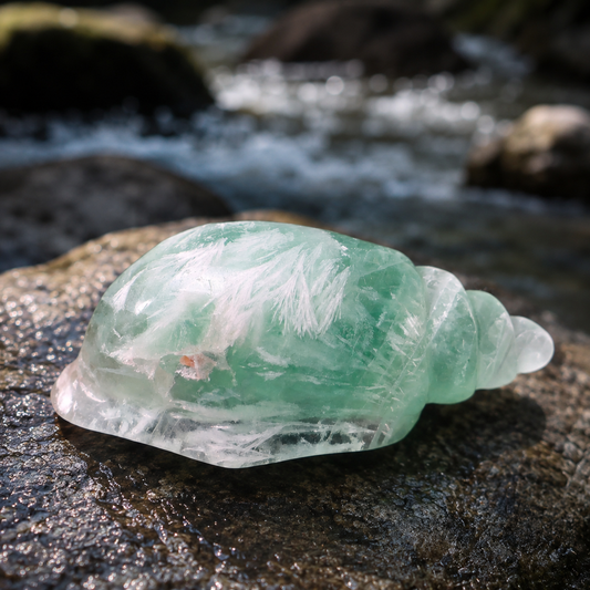 Green Fluorite Seashell Carving