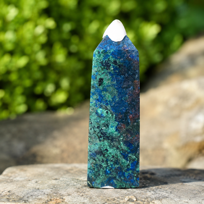 High-Quality Azurite with Malachite Tower