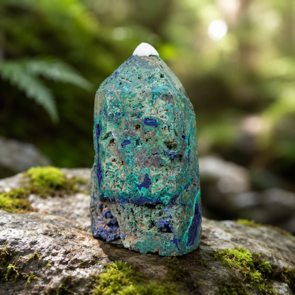 Azurite with Malachite Tower