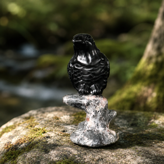 Obsidian Raven Carving