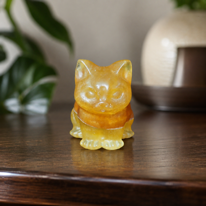 Yellow Fluorite Cat Carving