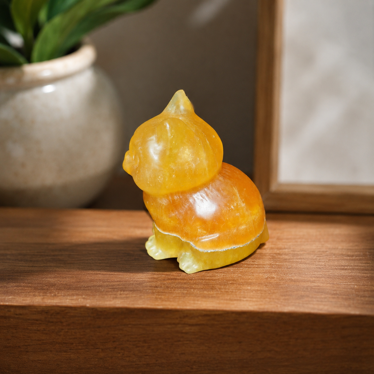 Yellow Fluorite Cat Carving