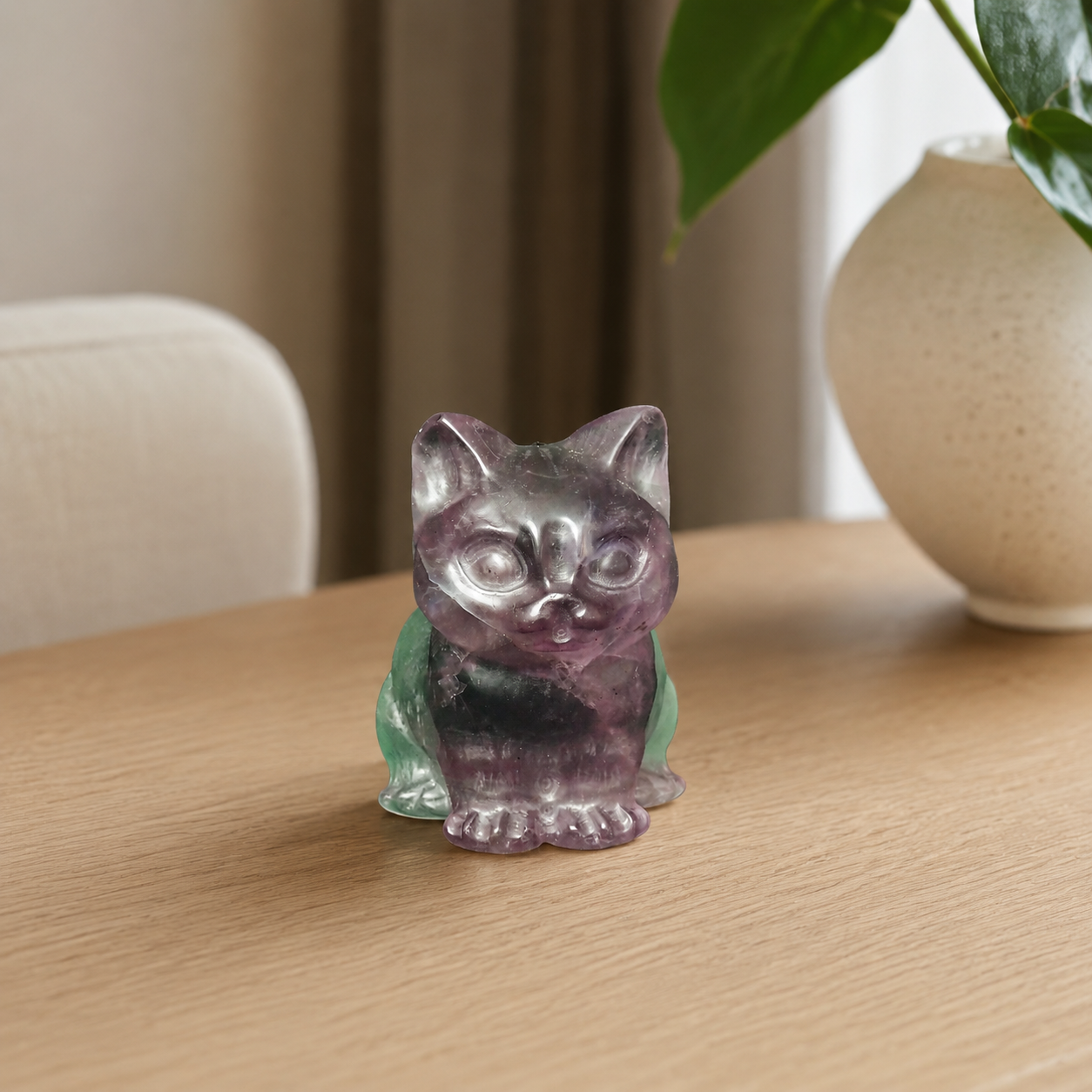 Rainbow Fluorite Cat Carving