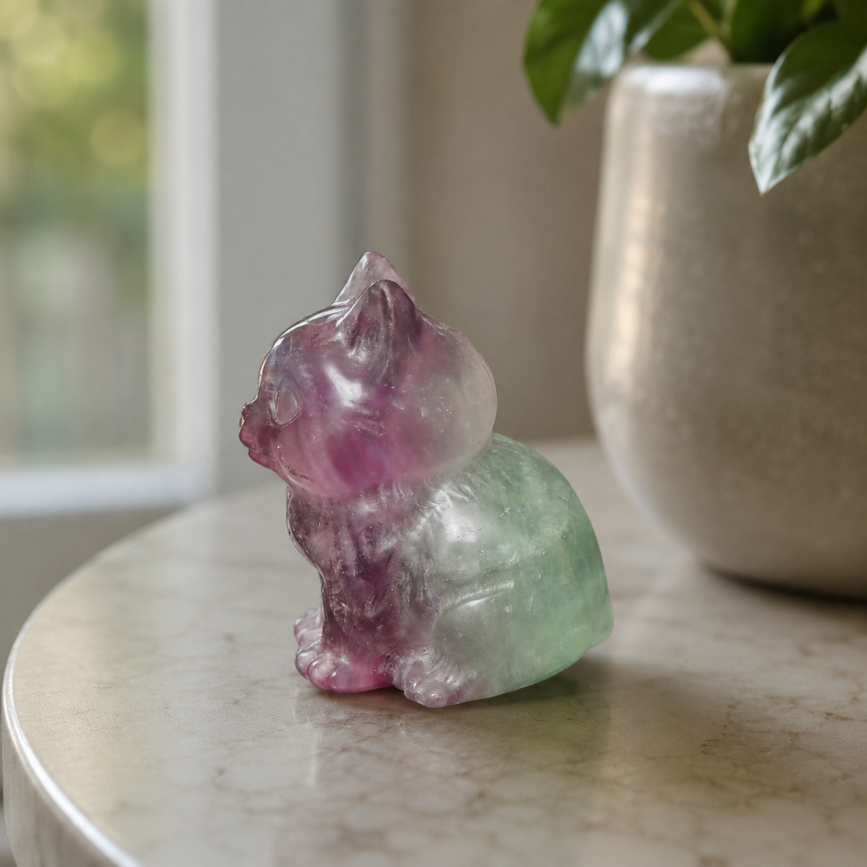 Rainbow Fluorite Cat Carving