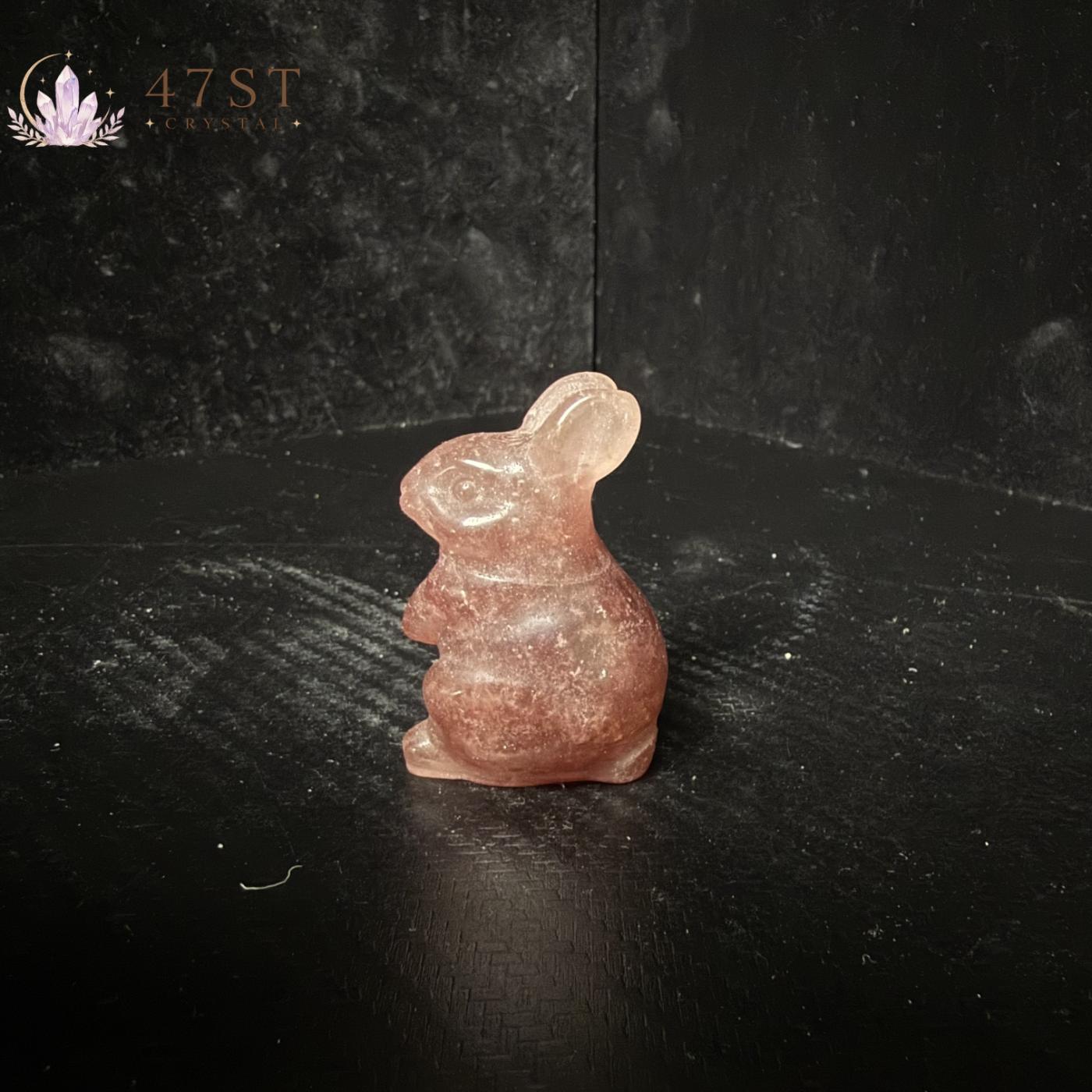 Strawberry Quartz Rabbit Carving