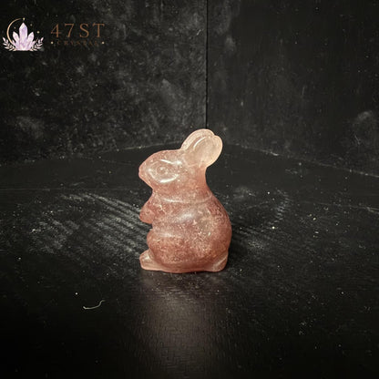 Strawberry Quartz Rabbit Carving