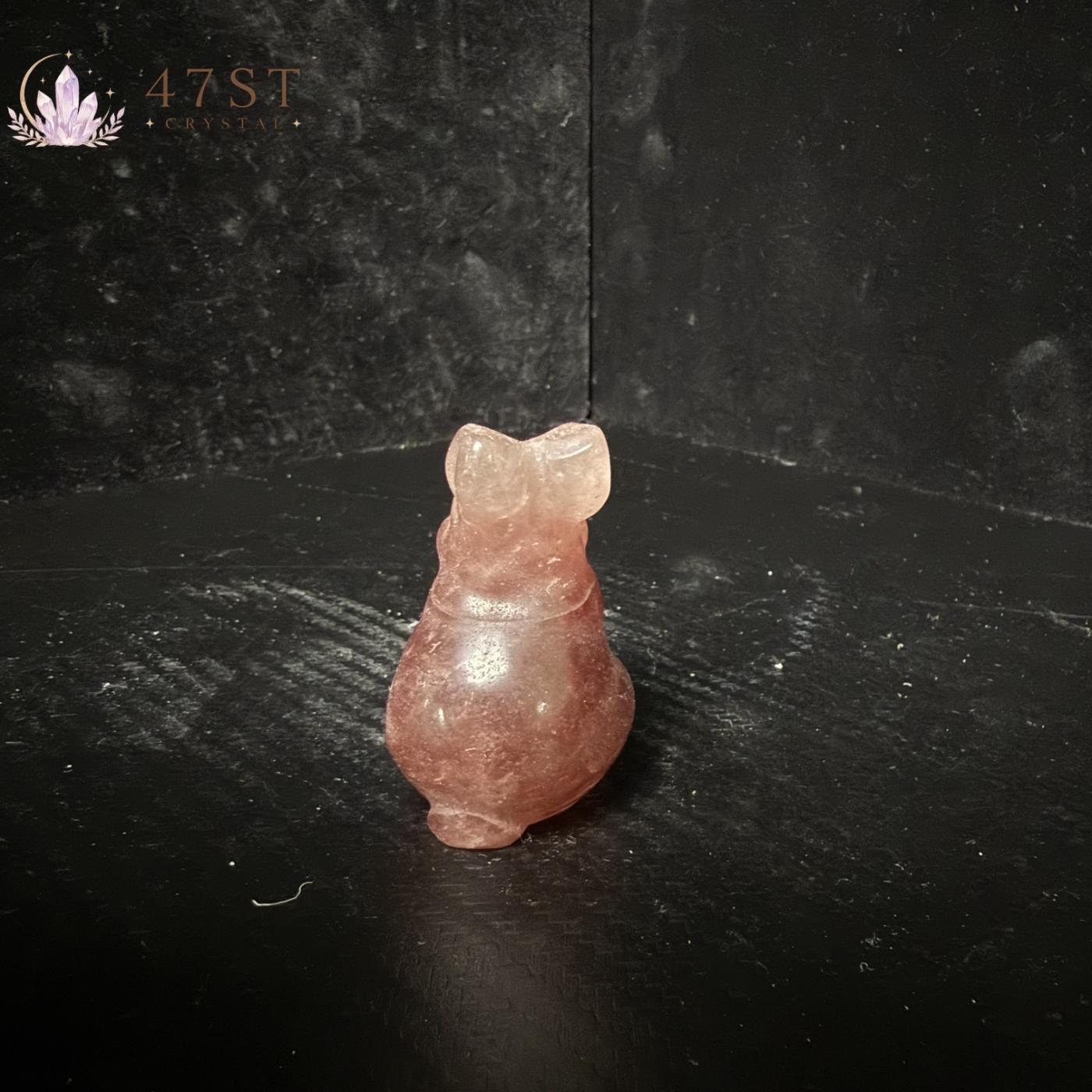 Strawberry Quartz Rabbit Carving