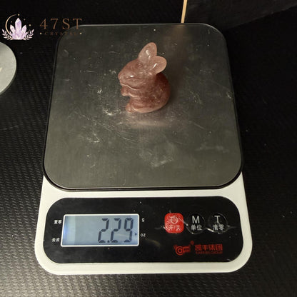 Strawberry Quartz Rabbit Carving