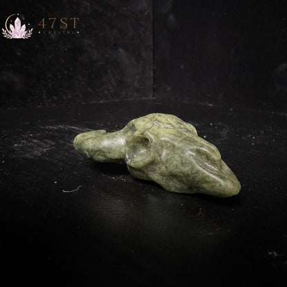 Serpentine Bull Head Carving