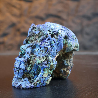 Azurite Skull Carving
