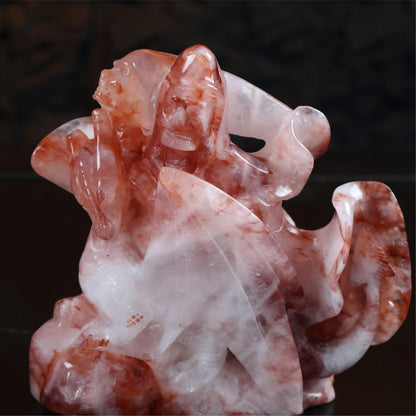 Fire Quartz Skeleton Soldier & Dragon Carving