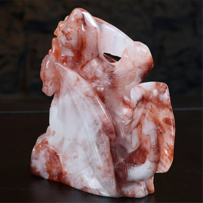 Fire Quartz Skeleton Soldier & Dragon Carving