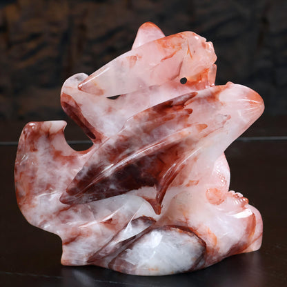 Fire Quartz Skeleton Soldier & Dragon Carving