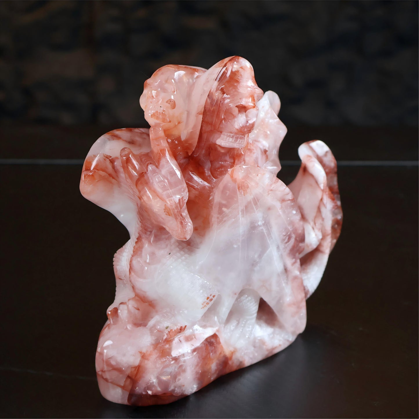 Fire Quartz Skeleton Soldier & Dragon Carving