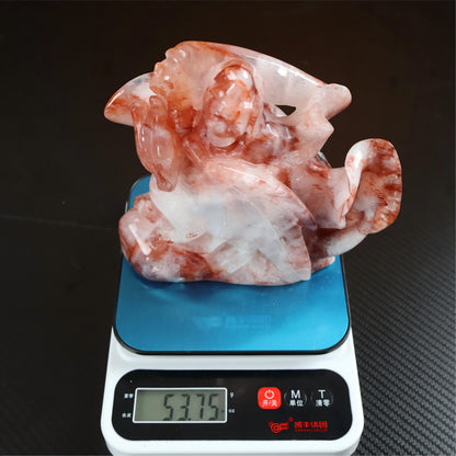 Fire Quartz Skeleton Soldier & Dragon Carving