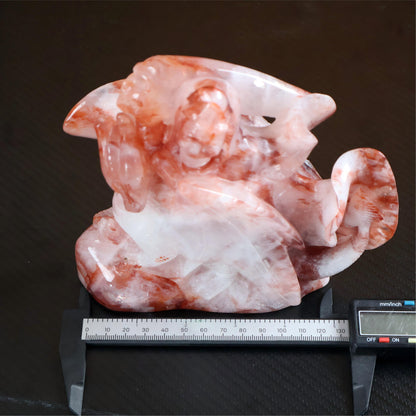 Fire Quartz Skeleton Soldier & Dragon Carving