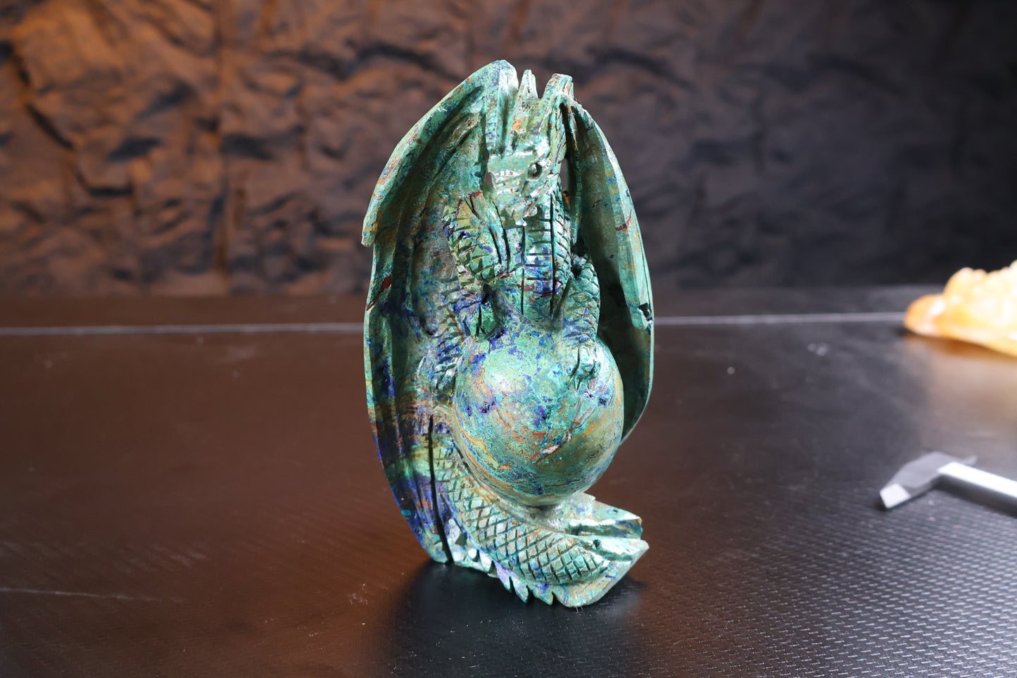 Azurite Dragon Crystal Carving