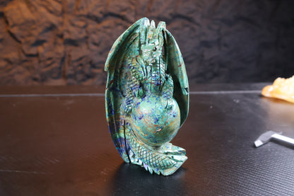 Azurite Dragon Crystal Carving