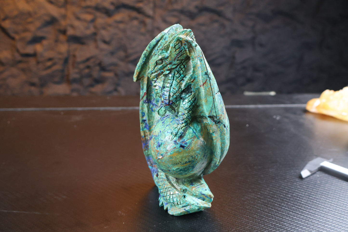 Azurite Dragon Crystal Carving