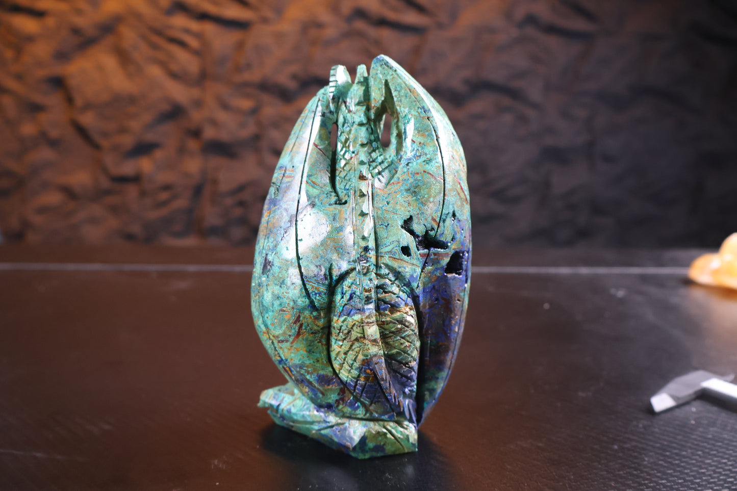 Azurite Dragon Crystal Carving