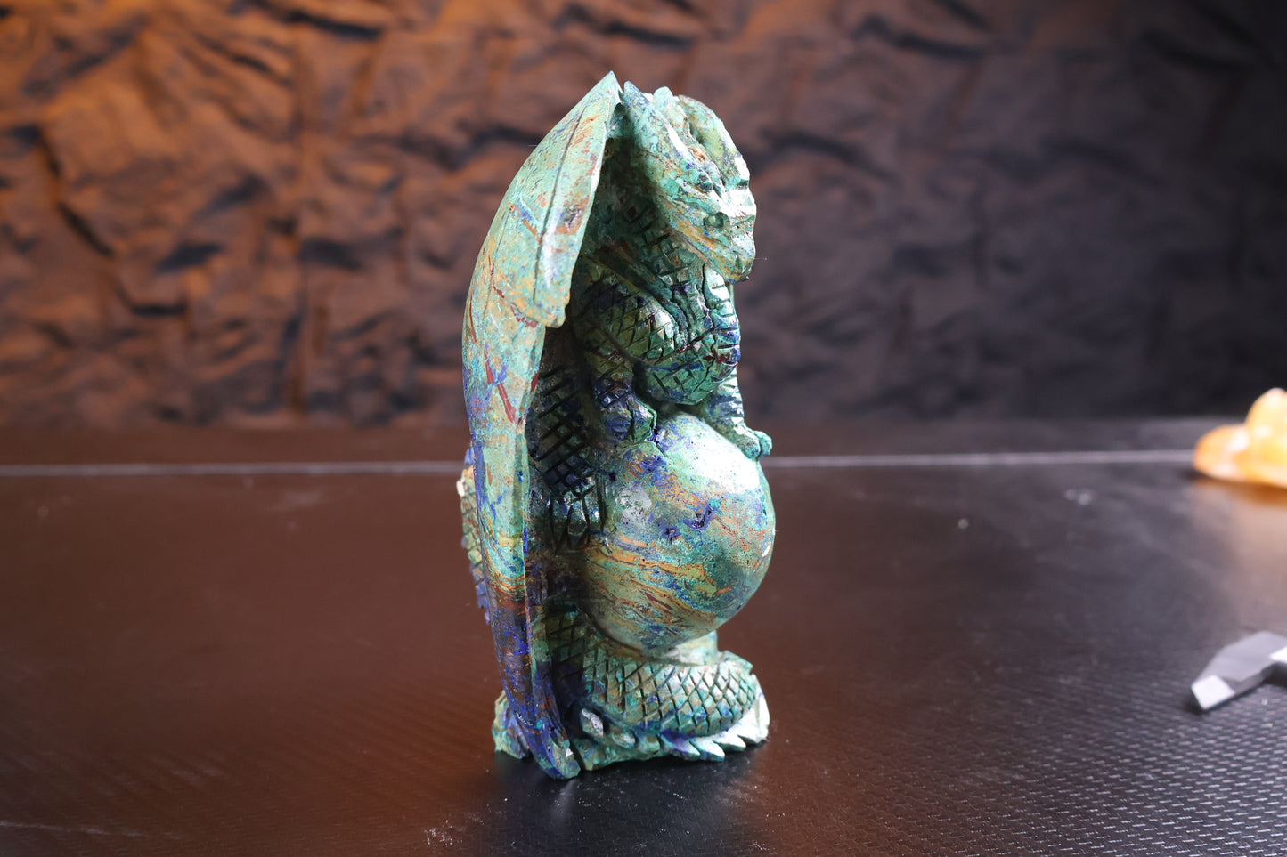 Azurite Dragon Crystal Carving