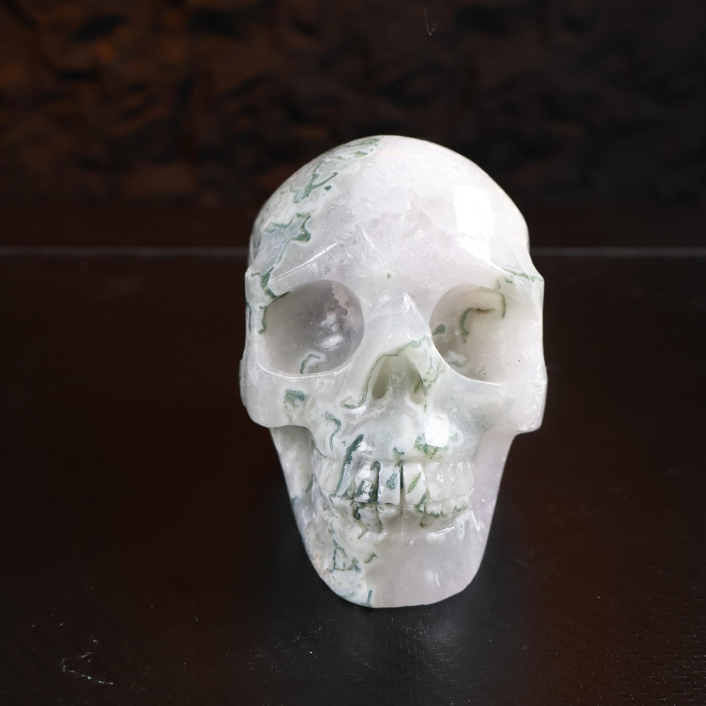 Moss Agate Skull Crystal Carving
