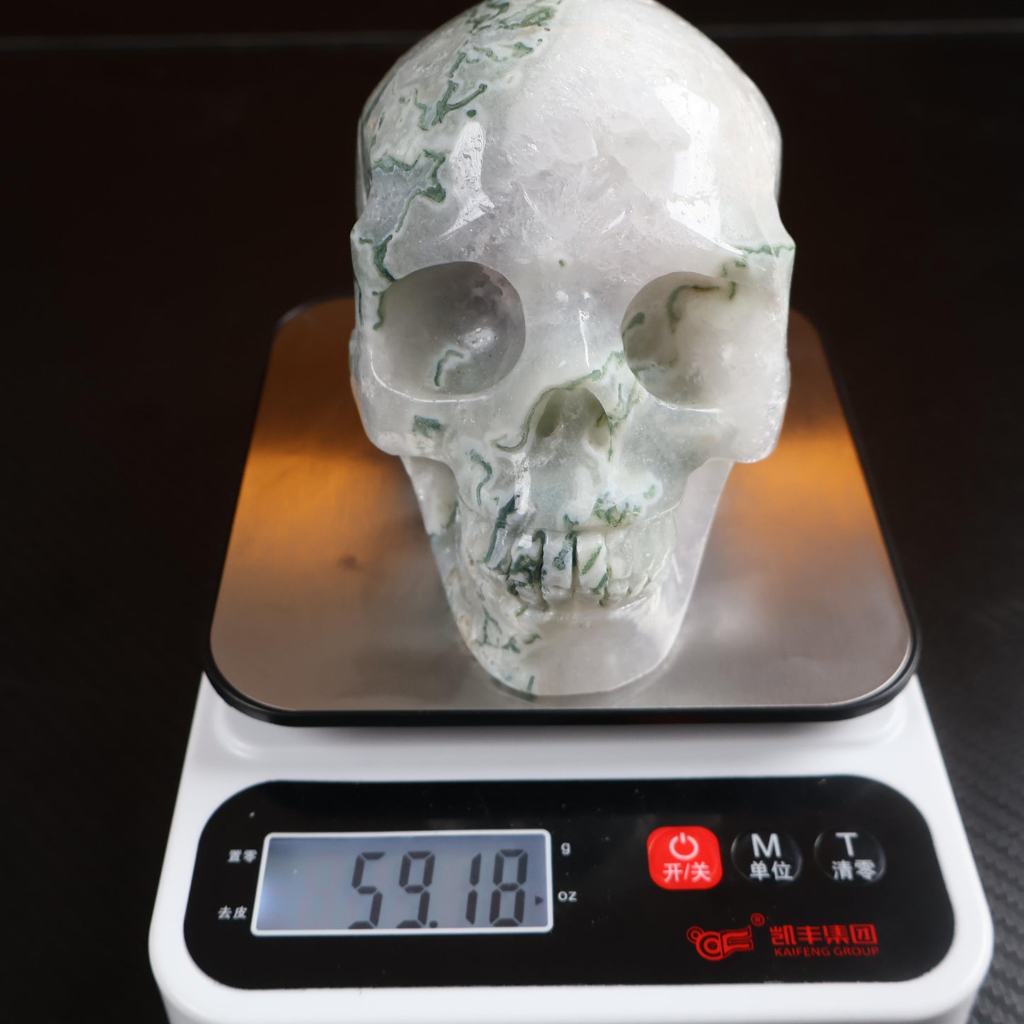 Moss Agate Skull Crystal Carving