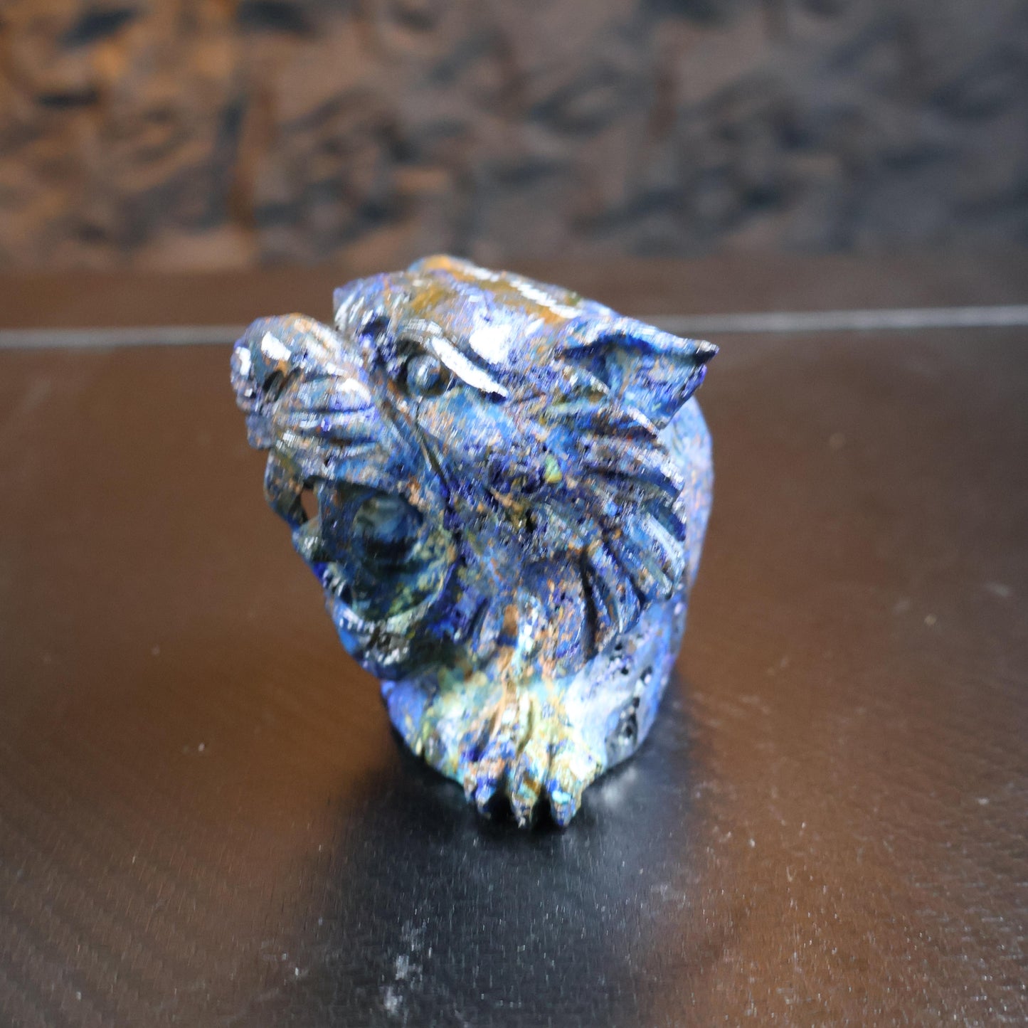 Azurite Tiger Head Mineral Carving