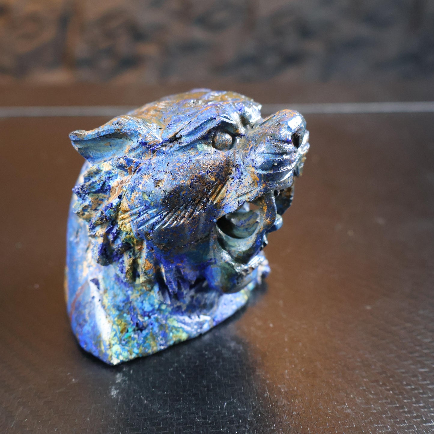 Azurite Tiger Head Mineral Carving