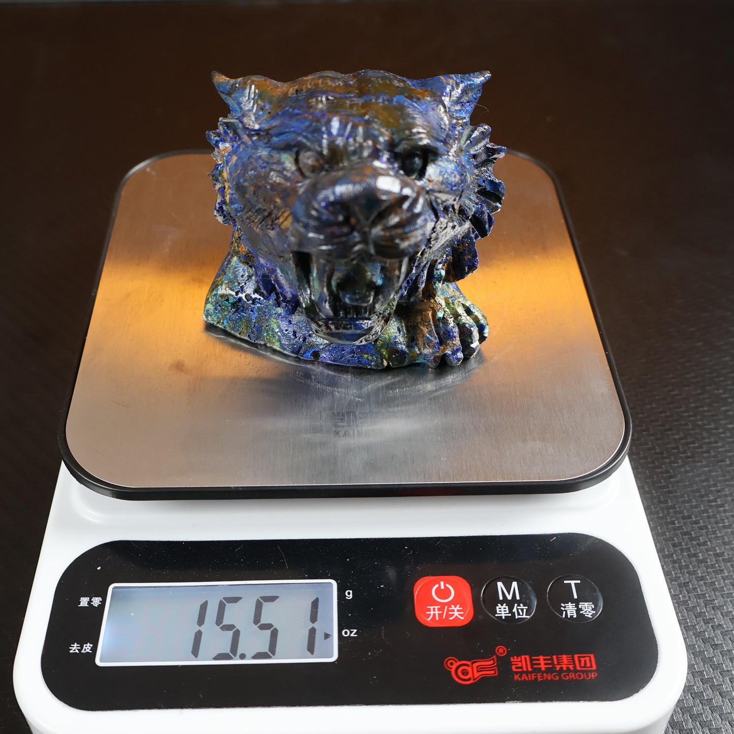 Azurite Tiger Head Mineral Carving