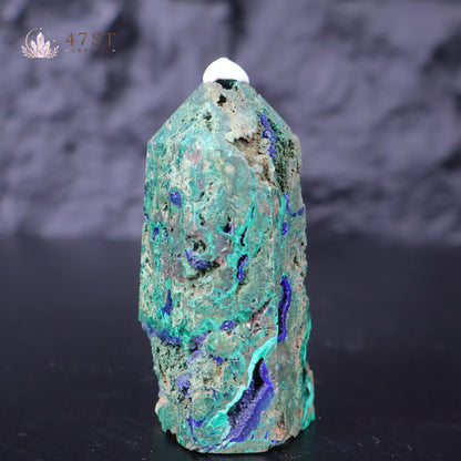 Azurite with Malachite Tower
