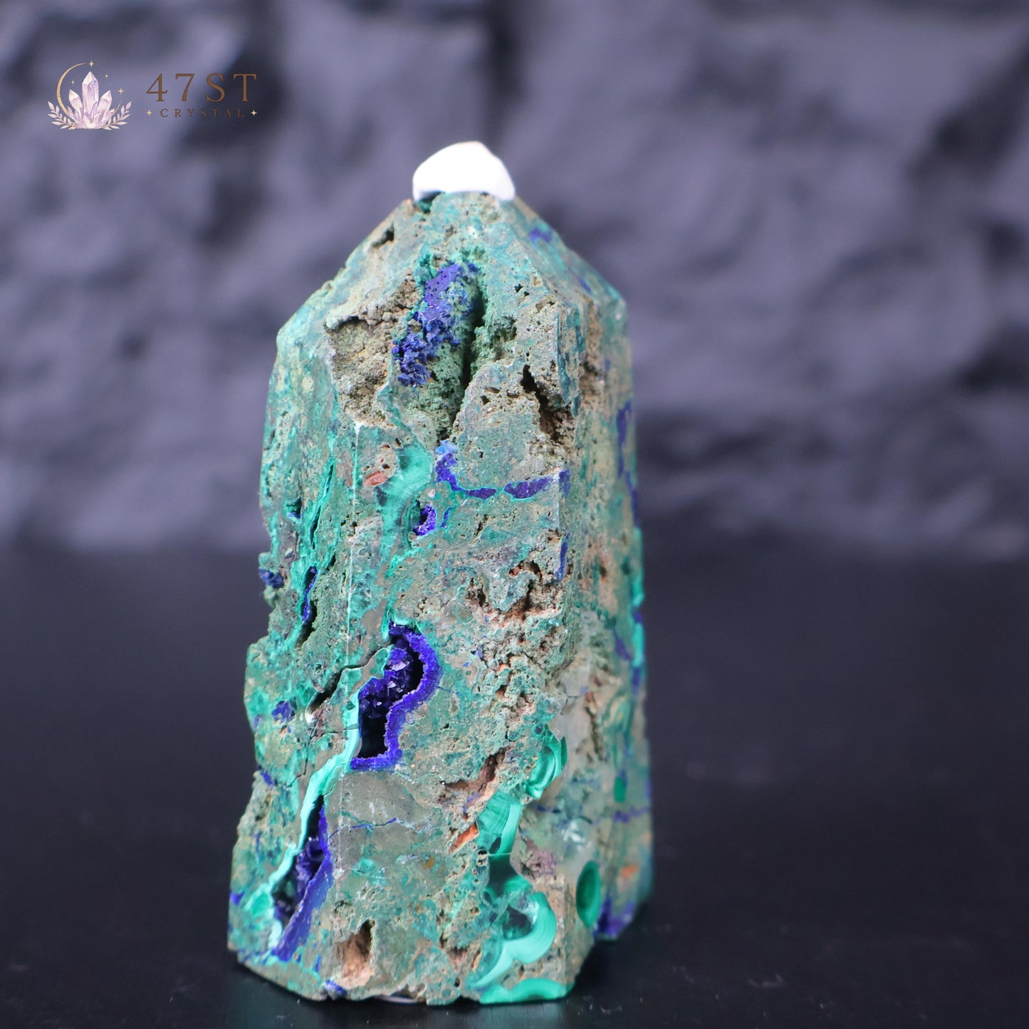 Azurite with Malachite Tower