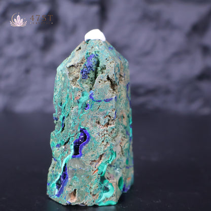 Azurite with Malachite Tower